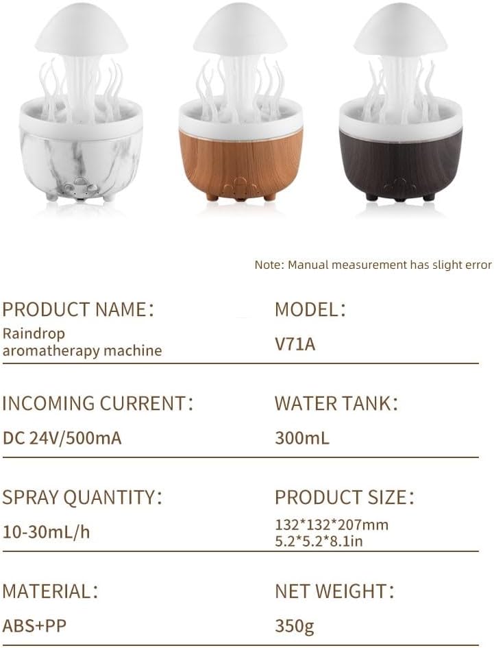 Picture of Rain Drop Humidifiers for Bedroom, Cute Jellyfish Cloud Rain Humidifier with Remote, 300ml Cloud Humidifier Rain Drop, Cool mist humidifier