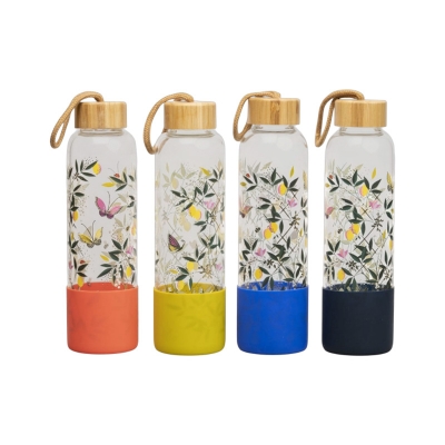 Picture of 500ml Bamboo Lid Printed Glass Water Bottle