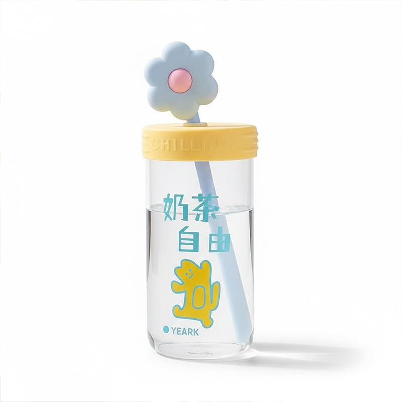 Picture of Cute Flower Straw Cap Glass Cup – Stylish & Practical Drinkware