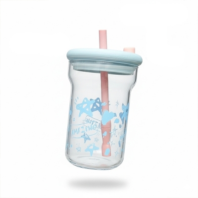 Picture of Cartoon Graffiti Borosilicate Glass Cup – Heat-Resistant Clear Mug with Colorful Design