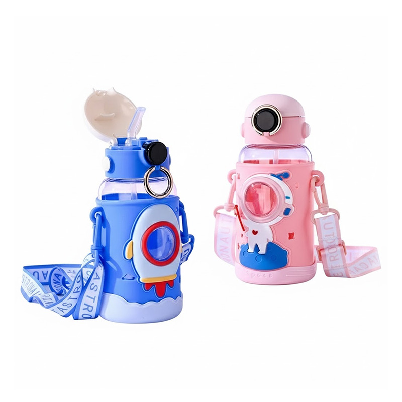 Picture of Cute Rocket Astronaut Kids Straw Water Bottle – Large Capacity Crossbody Cup for Boys & Girls