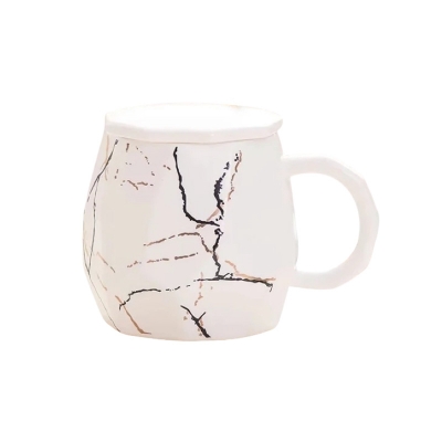 Picture of Modern Black & White Ceramic Mug with Lid and Spoon | Stylish Office & Home Coffee Cup