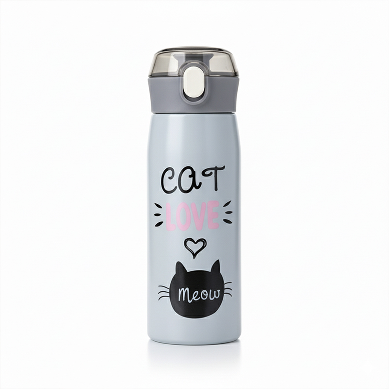 Picture of Cute Cartoon Stainless Steel Insulated Straw Cup – 350ml | Kids Leakproof Thermos with Handle