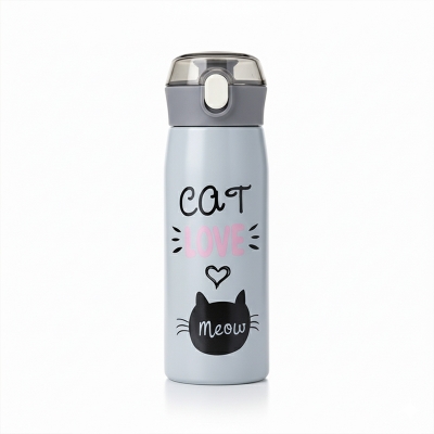 Picture of Cute Cartoon Stainless Steel Insulated Straw Cup – 350ml | Kids Leakproof Thermos with Handle