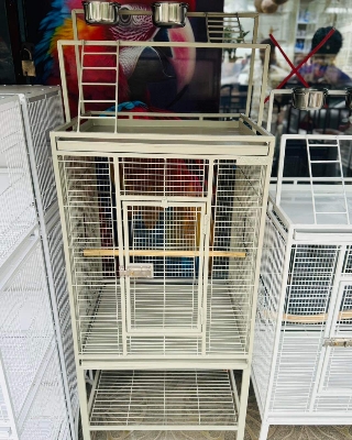Picture of Large Family Bird Temp Cage With Double Roof Top Play Ground , Luxury Pet Parrot Cage Ornamental Cage Metal Cage Transparent Glass Cage Door Feeding Cage Birds/Cages