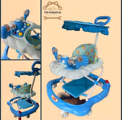 Picture of Mee Mee 360° Baby Activity Walker | 3 Level Adjustable Height, Foot Mat, Musical Detachable Toy Bar | Parental Push Handle, Anti-Rollover Folding Walker for Boys, Girls, Kids | 6-18 Months 15kg (Blue) Cash On Delivery Available