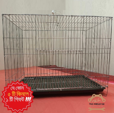 Picture of 18x12 or 20×16 or 24×18 Inches Folding Square 1/2 Inches Gape Cage With Double Tray for Pigeons, Rainbow Budgerigar , Cockatiel, Parrot Australia dove, Albino, lutino red eye , Myna, Tia, Chicken, Duck, Cat, Dog, Rabbit, Quail bird's cage in bangladesh