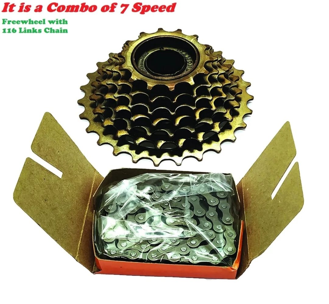 Picture of Bicycle Freewheel + Chain Combo of 7Speed Freewheel with 116 Links Chain for 7, 21 Speed Gear Cycle