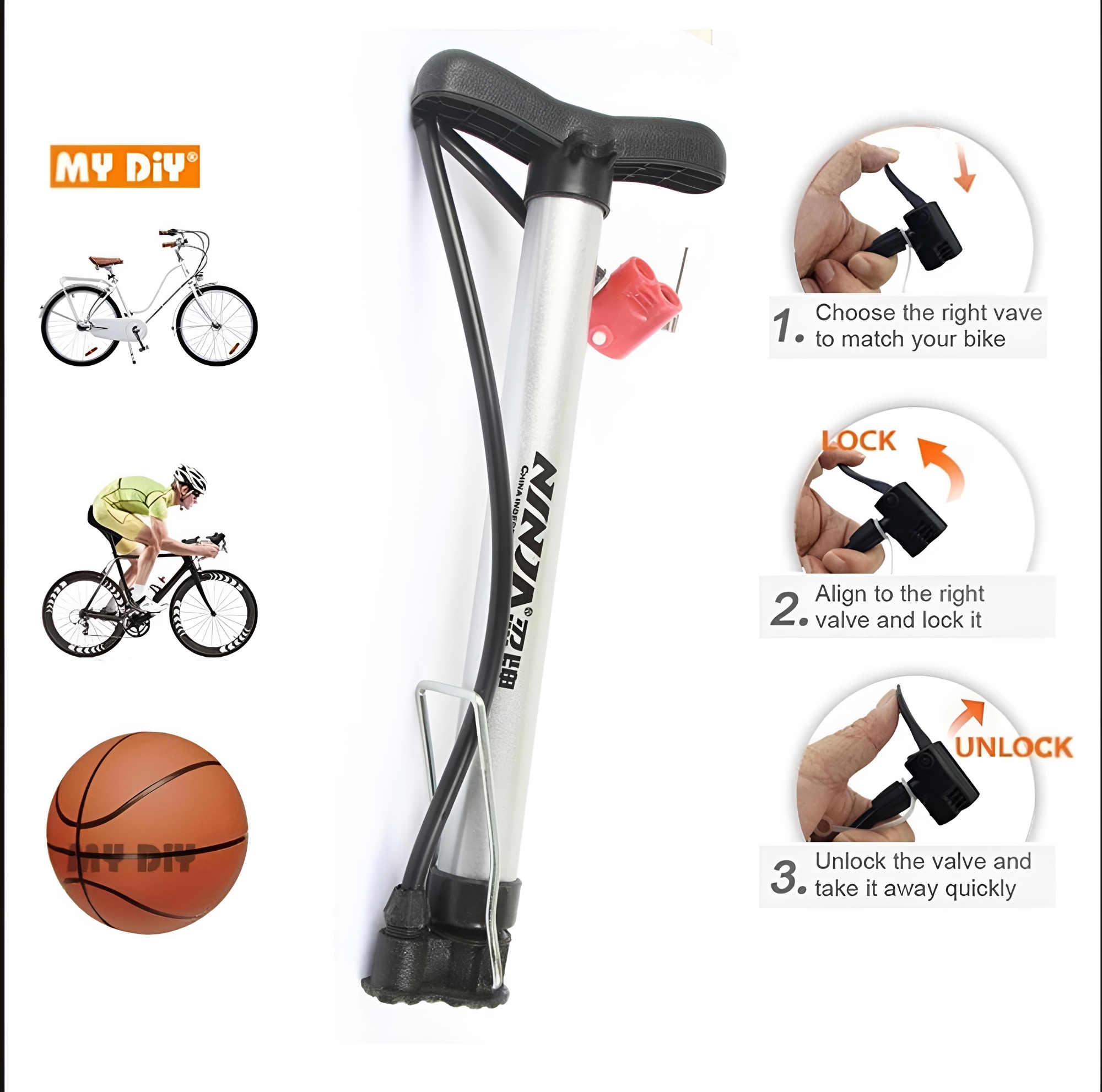Picture of Pumper 3 in 1 Mini Hand Pumper for Cycle, Ball, Balloon. Ninja Pumper For Cycle