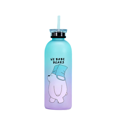 Picture of High-Aesthetic Cartoon Straw Plastic Cup – 750ml | Stylish Cute Water Bottle with Handle & Lid
