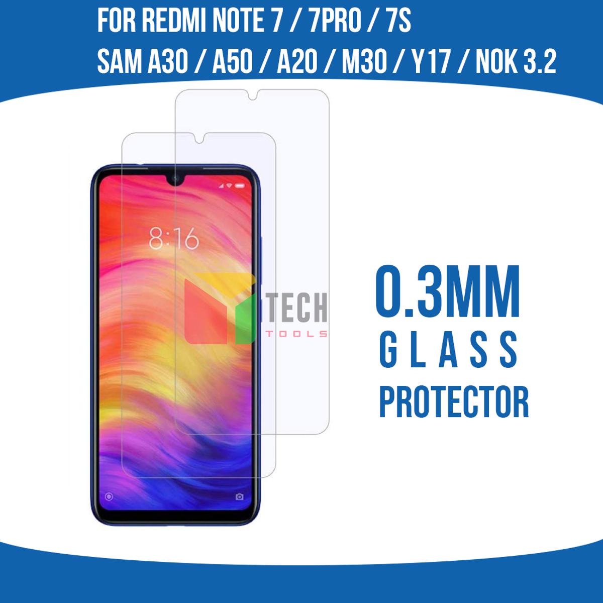 Picture of For Redmi note 7/7pro/7s/sam a30/a50/a20/m30/y17/nokia 3.2/0.3mm Tempered Glass Transparent Screen Protector