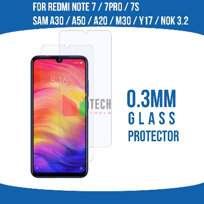 Picture of For Redmi note 7/7pro/7s/sam a30/a50/a20/m30/y17/nokia 3.2/0.3mm Tempered Glass Transparent Screen Protector
