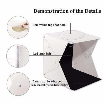 Picture of Big folding product photography light box or photo studio 40x40 cm (16x16 inch) 35 led lights using mobile charger power table top assemble and portable