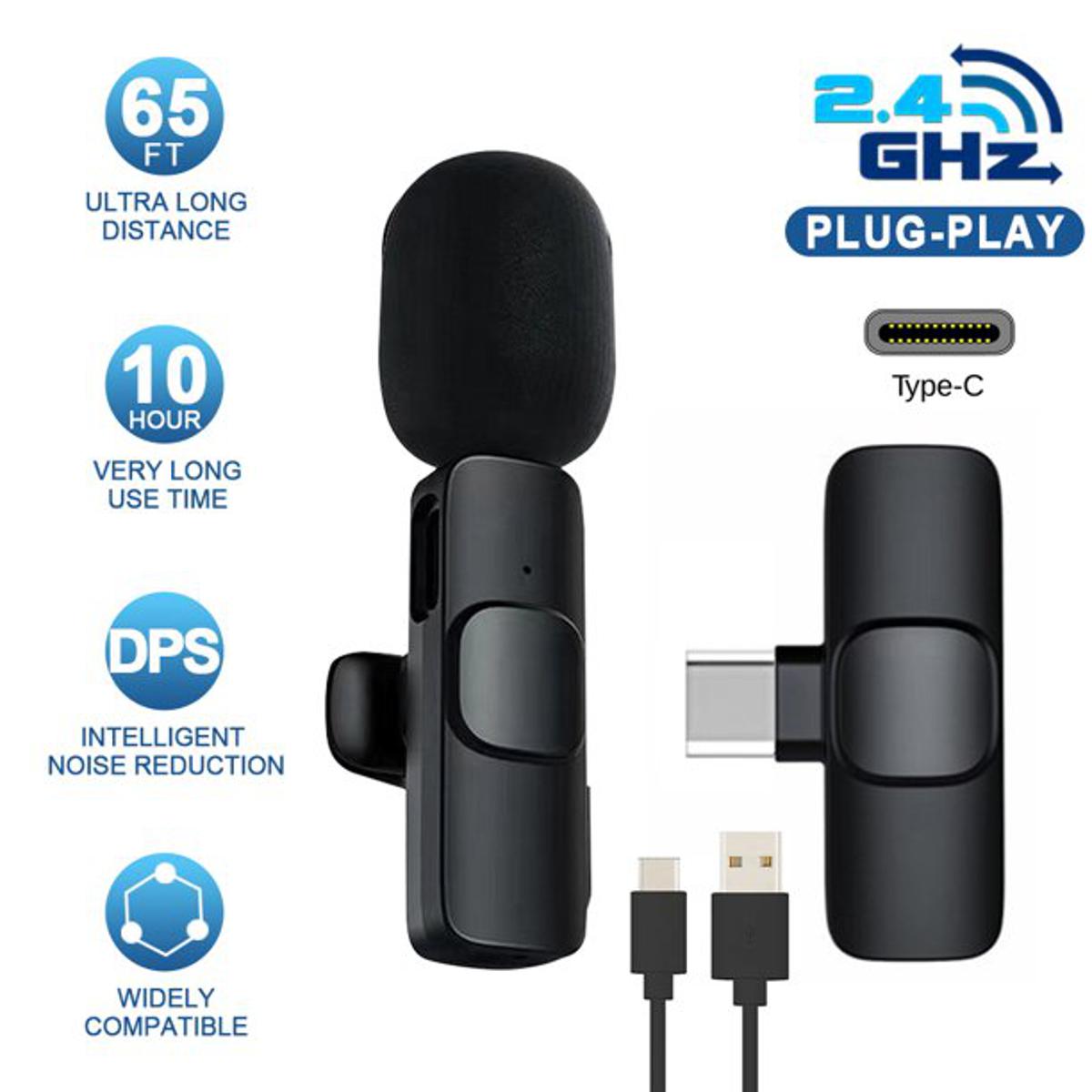 Picture of K8 Wireless Microphone Professional Lapel Lavalier Microphone Portable Audio Video Mic Remove Noise Mini Mic Lapel For YouTube Facebook Vloggers Interview Auto-syncs