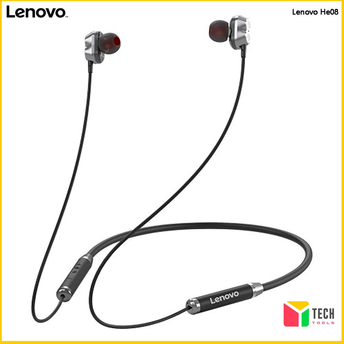 Picture of Lenovo HE08 Dual Dynamic Neckband Wireless Sports Headphones New Upgrade 4 Speakers HIFI Stereo HD Call Waterproof Neckband