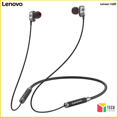 Picture of Lenovo HE08 Dual Dynamic Neckband Wireless Sports Headphones New Upgrade 4 Speakers HIFI Stereo HD Call Waterproof Neckband