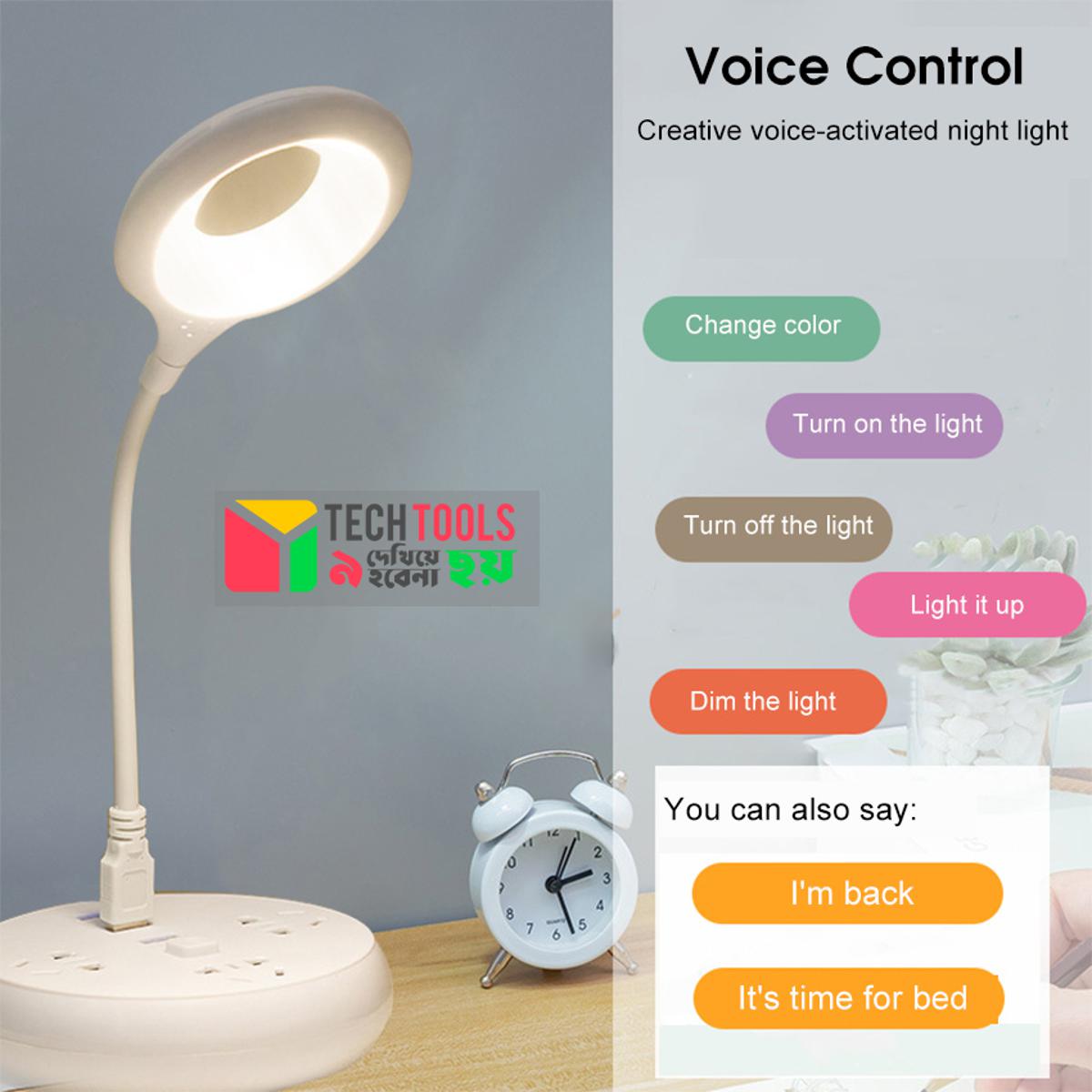 Picture of Voice Control Dimming Intelligent Voice Night Light Bedroom Bedside Lamp USB Interface Plug-in Sleep Lamp Office Desktop Creative Decoration