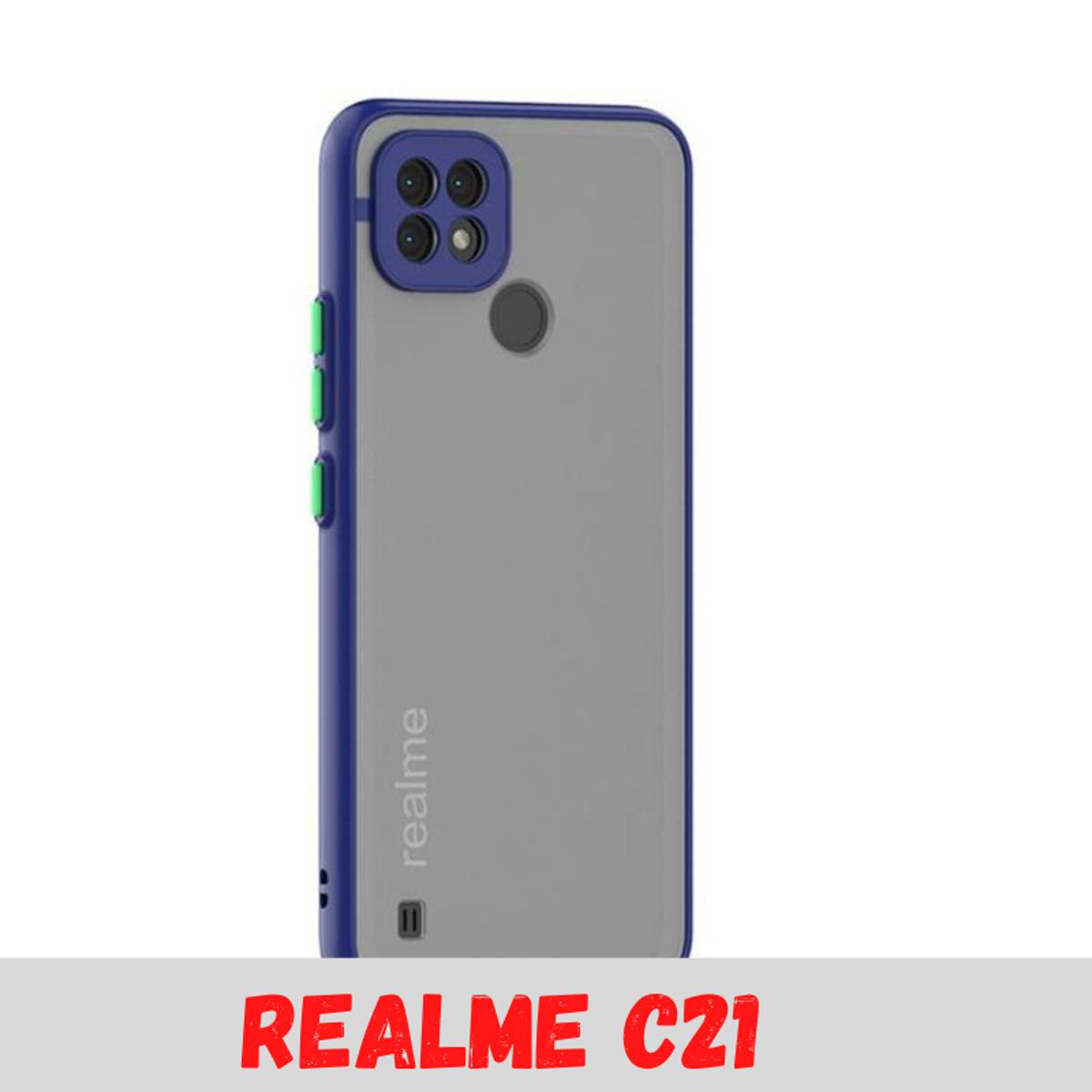 Picture of For Realme C21 Matte Translucent Hard Camera Protection with Button Bumper Shockproof Frosted Back Matte Back Cases/Cover