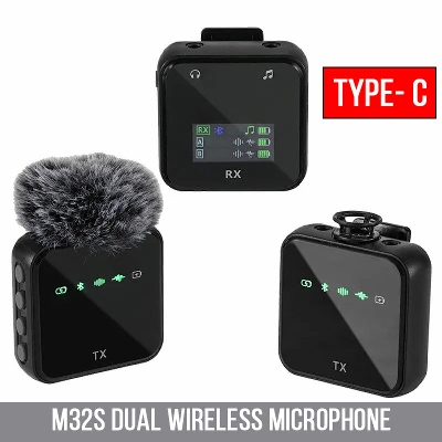 Picture of M32S Wireless Dual Lavalier Microphone with screen display for noise reduction Bluetooth accompaniment reverberation live broadcast and microphone device