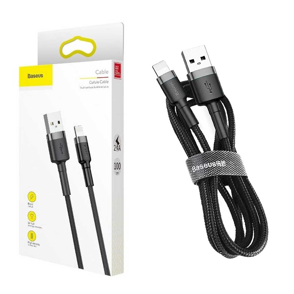 Picture of Bas_eus Cafule USB Type C Cable 2 Meter 2A QC 3.0 Nylon Braided Gray-Black