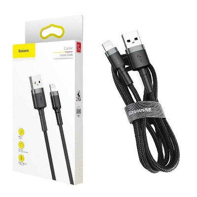Picture of Bas_eus Cafule USB Type C Cable 2 Meter 2A QC 3.0 Nylon Braided Gray-Black