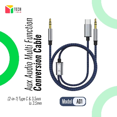 Picture of Geeoo AD-1 Aux Audio Multi Function Conversion Cable-(2 in 1) Type-C & 3.5mm to 3.5mm