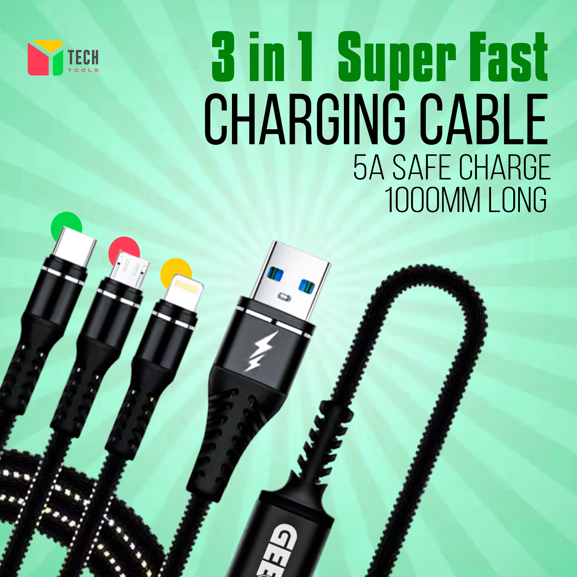 Picture of Geeoo DC - 301 Long 3-in-1 Multi Charging Cable From Usb To Micro Type C & Lightning