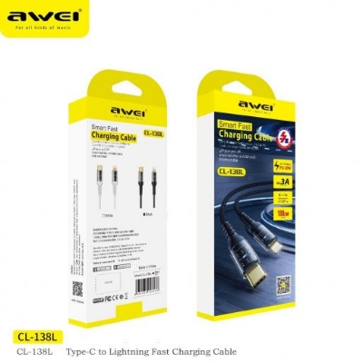 Picture of Awei CL-138L Type-C To Lightning PD 20W Transparent Data Fast Charging Cable