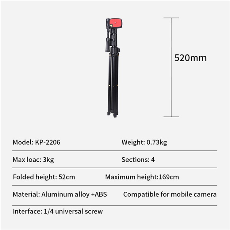 Picture of JMARY KP-2206 1,7m Multifunctional Portable Tripod Phone Tele-folder Stand For Live Streaming, Selfie