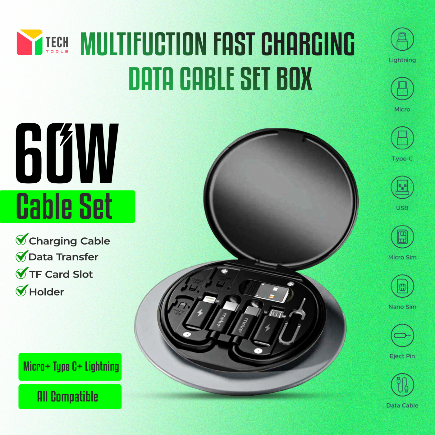 Picture of Geeoo Meke M-11 60W Multifunction Fast Charging Data Cable Set Box