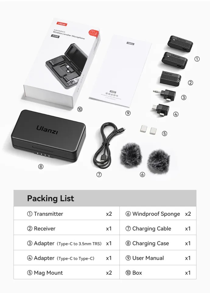 Picture of Ulanzi A100 Wireless Lavalier Microphone