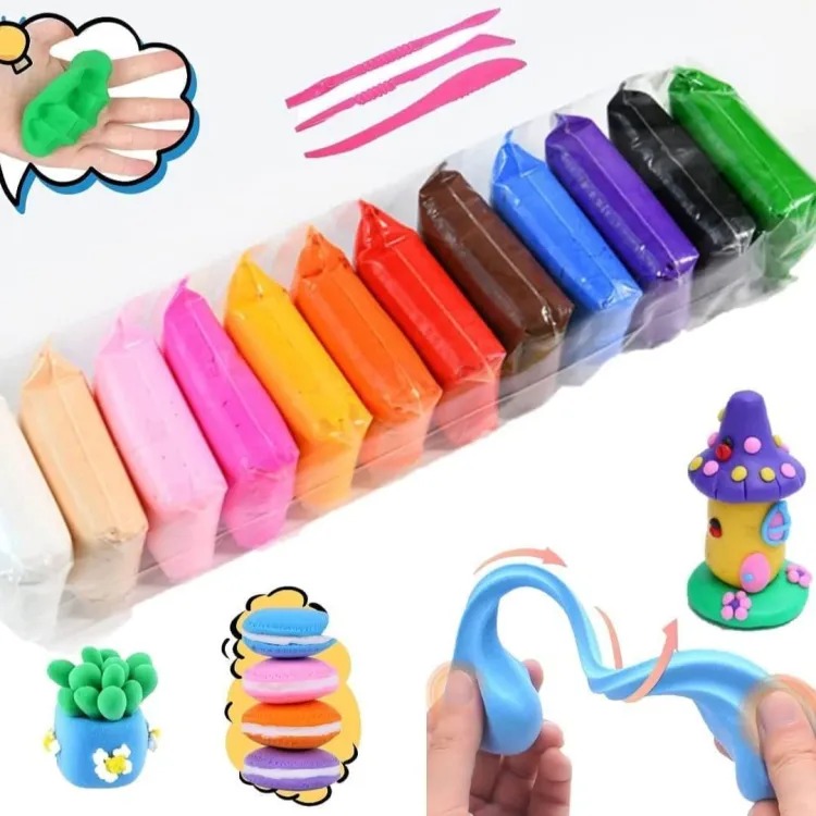 Picture of 12 Colors Soft Super Light Clay Modeling Air Dry Clay For DIY Handmade Toys | Size Medium | 1 pack=12pcs