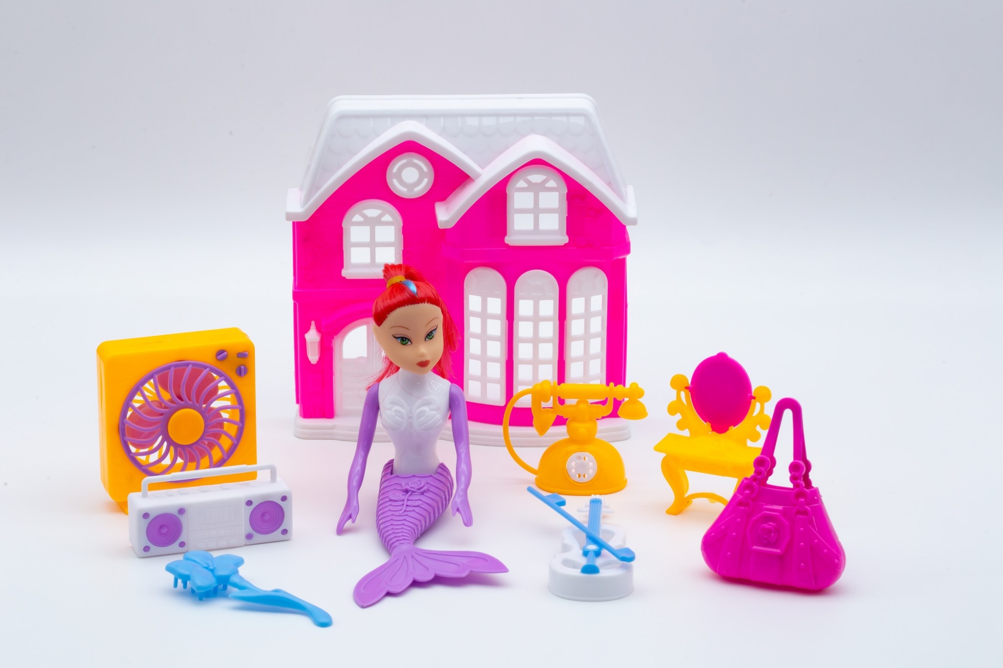 Picture of Doll House Furniture set for kids. Baby girl's dolls Furniture game.