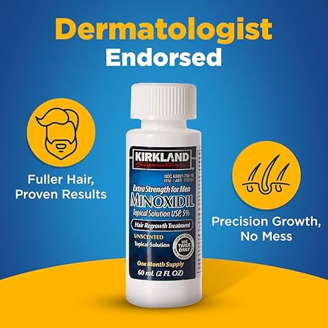 Picture of Kirkland Minoxidil 5% (Extra Strength) Hair Regrowth Solution for Men - 6 Month Supply.