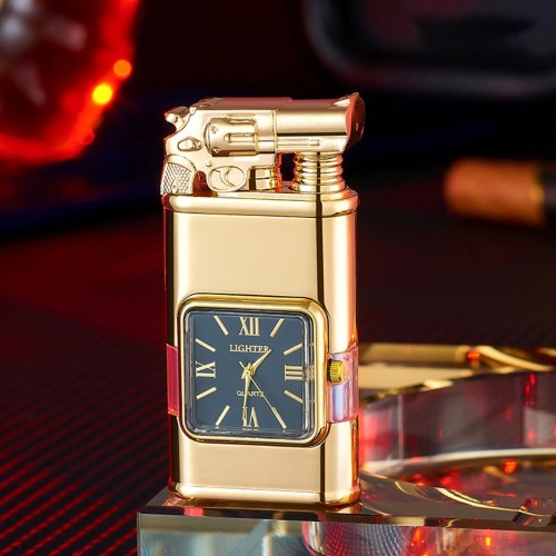 Picture of Vintage Luxury Windproof Flameless Plasma Arc Rechargeable Electric Lighter with Clock dial