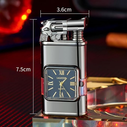 Picture of Vintage Luxury Windproof Flameless Plasma Arc Rechargeable Electric Lighter with Clock dial