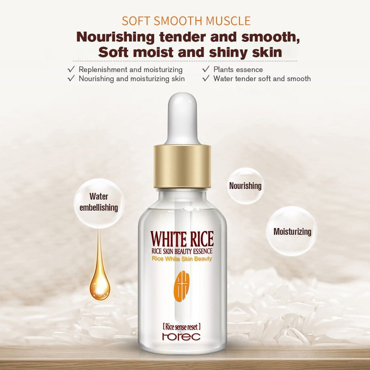 Picture of ROREC Natural Organic White Rice face Serum collagen Reduces Wrinkles Dark Spots anti-aging Sun Damage Corrector skin care - Vitamin C Serum - Vitamin C Serum