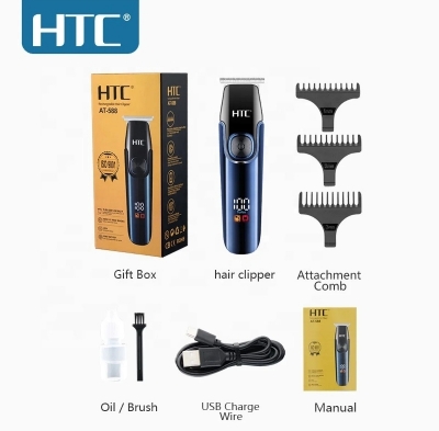Picture of HTC AT-588 Professional T-blade Zero Cutting For Barber And Home Use Lithium Battery LED Display Two Speeds Control Hair Clipper For Hair Cutting