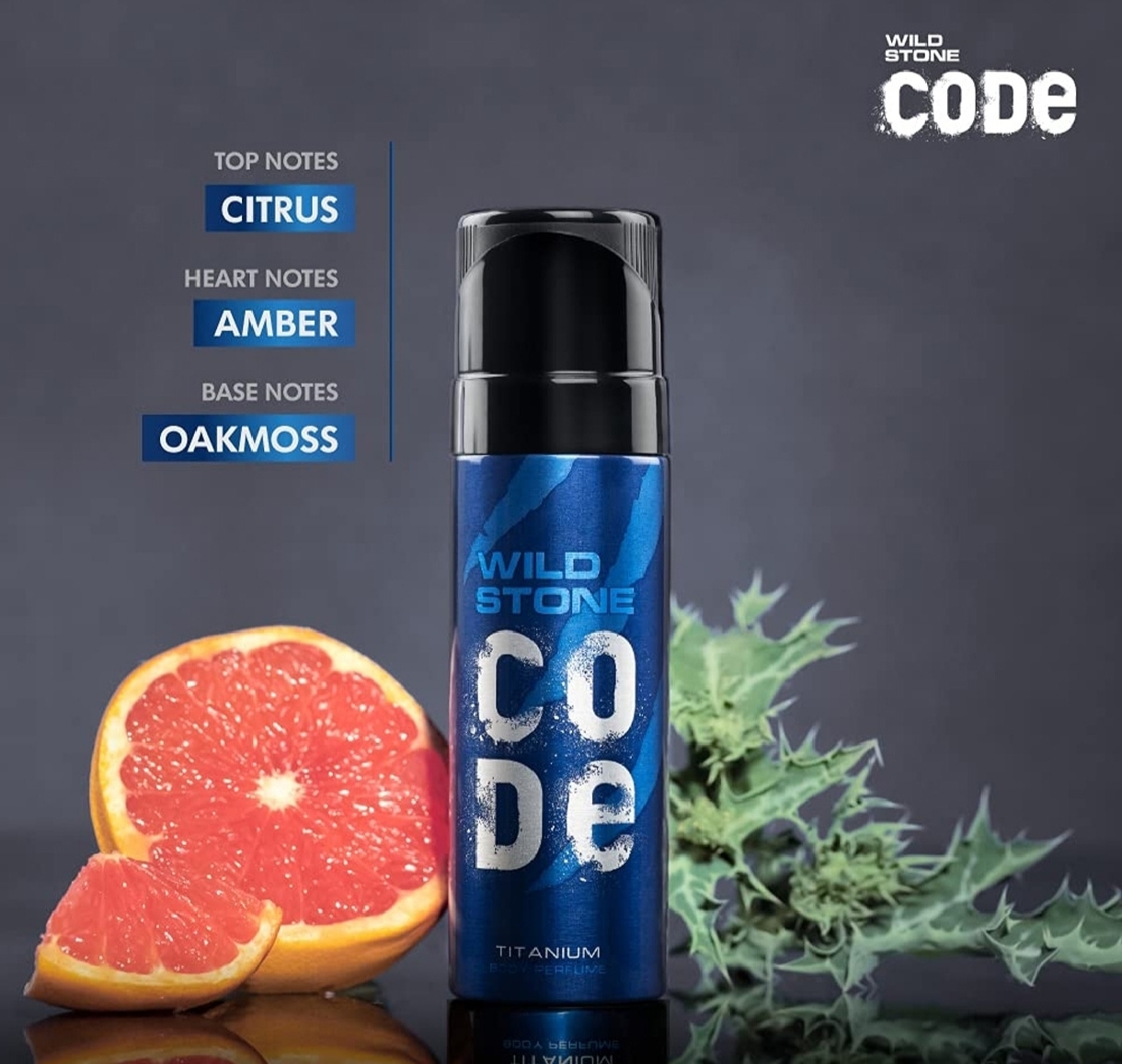 Picture of Wild Stone - Code Titanium No Gas Body Perfume For Men, Long Lasting Intense Fragrance - 120ml