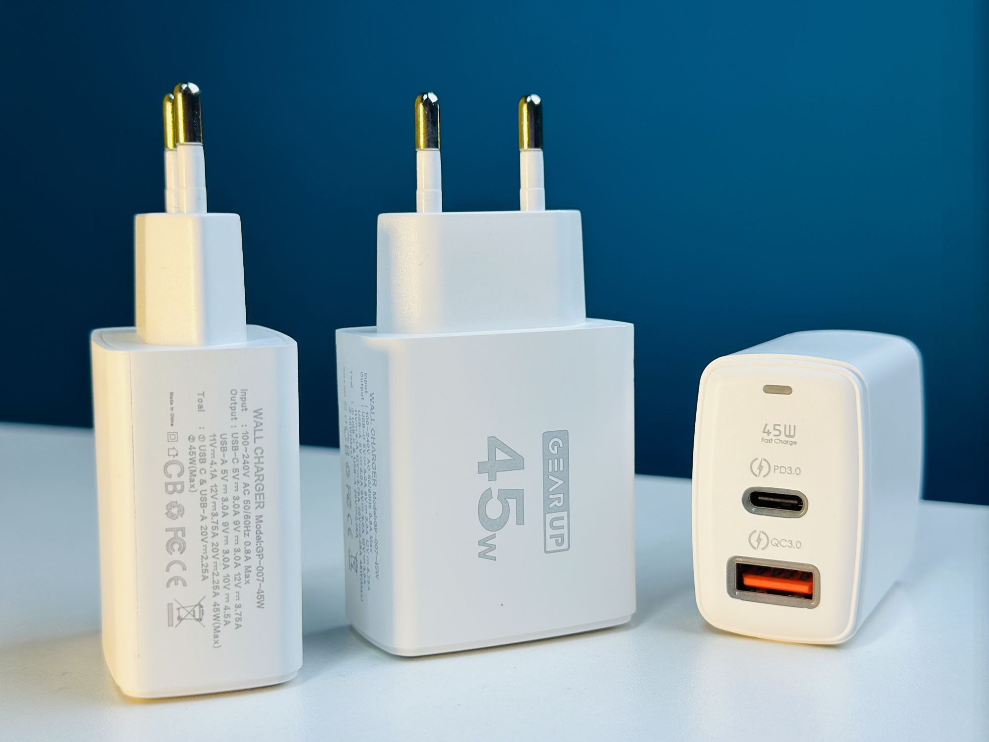 Picture of GearUP GP007 45W Fast Charging PD 3.0 + QC 3.0 USB Wall Charger, Dual Port, Universal Compatibility, Safe Charging, EU Plug
