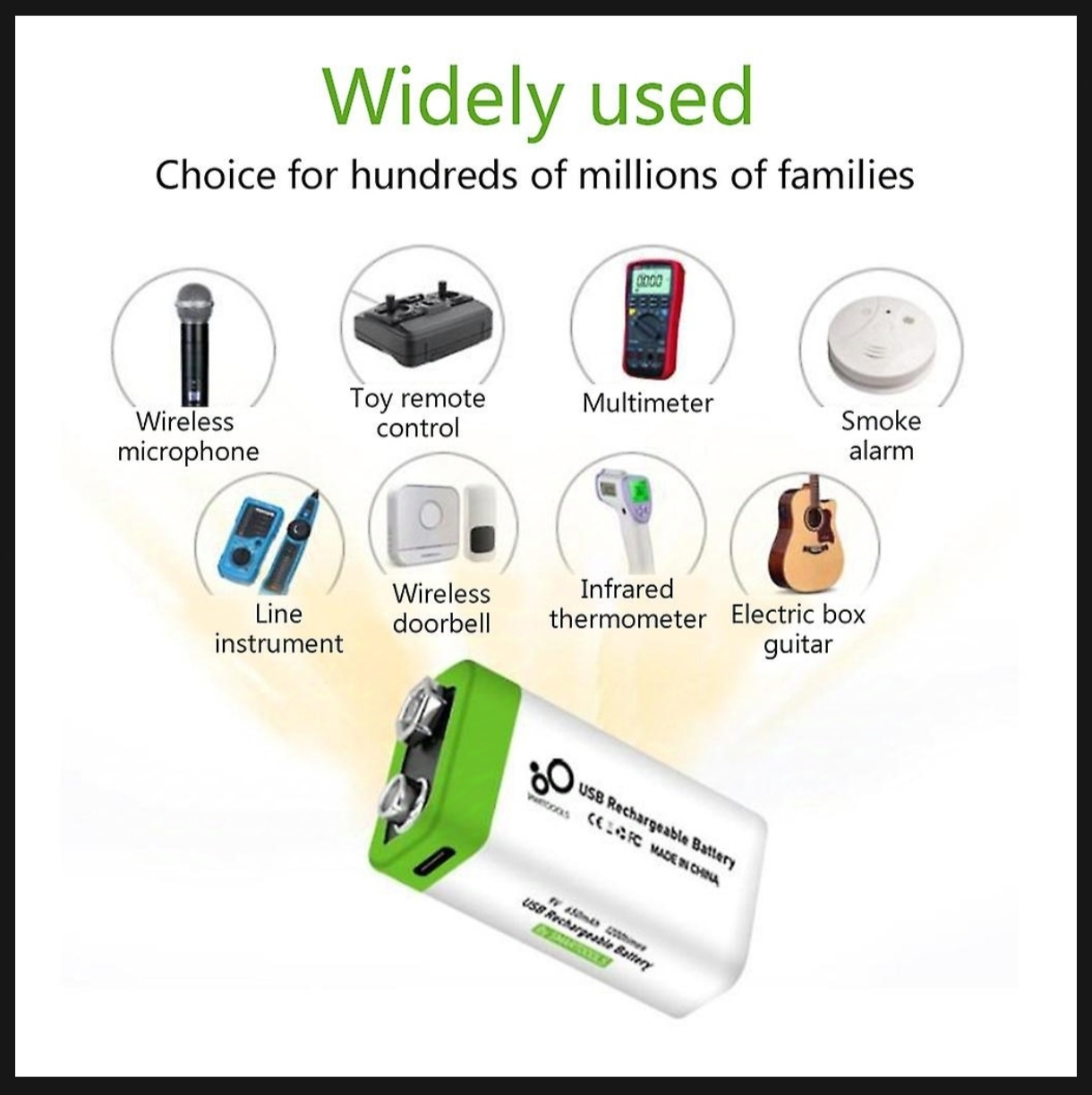 Picture of 9V 650mAh Type-C Rechargeable Lithium Battery- 1 ps