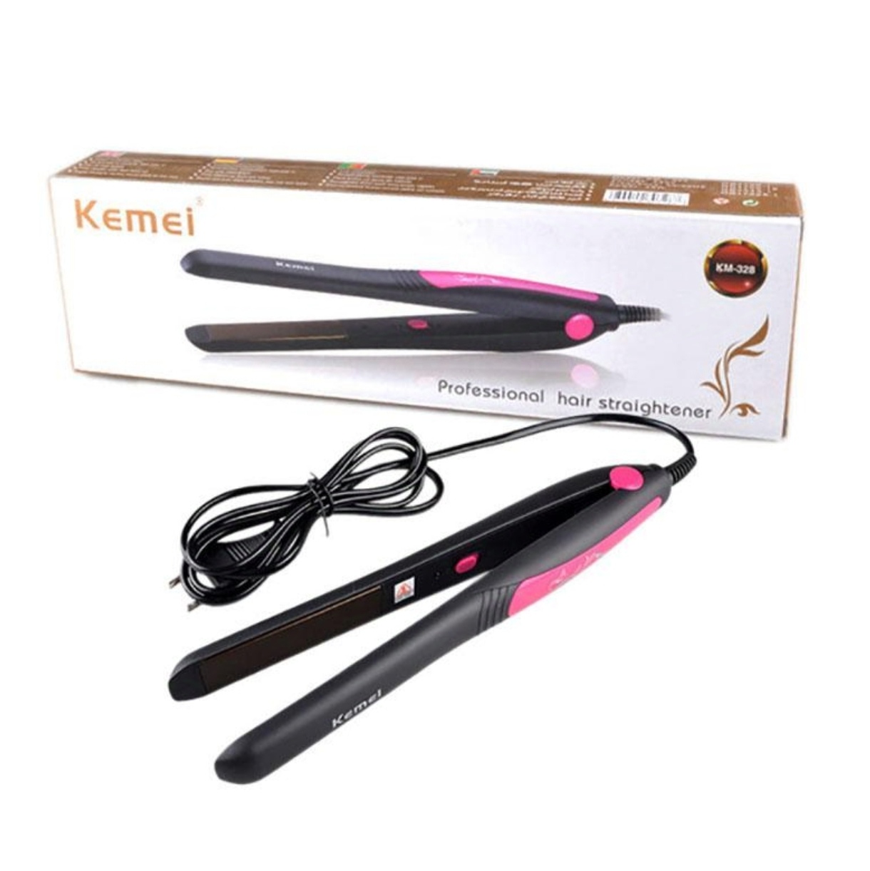 Picture of Kemei Km-328 Professional Hair Straightener - Black and Pink
