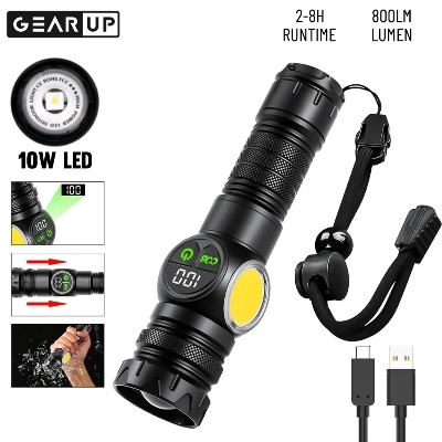 Picture of GearUP K60 Outdoor Flashlight Telescopic Zoom 10W COB+LED 800 Lumens Torchlight