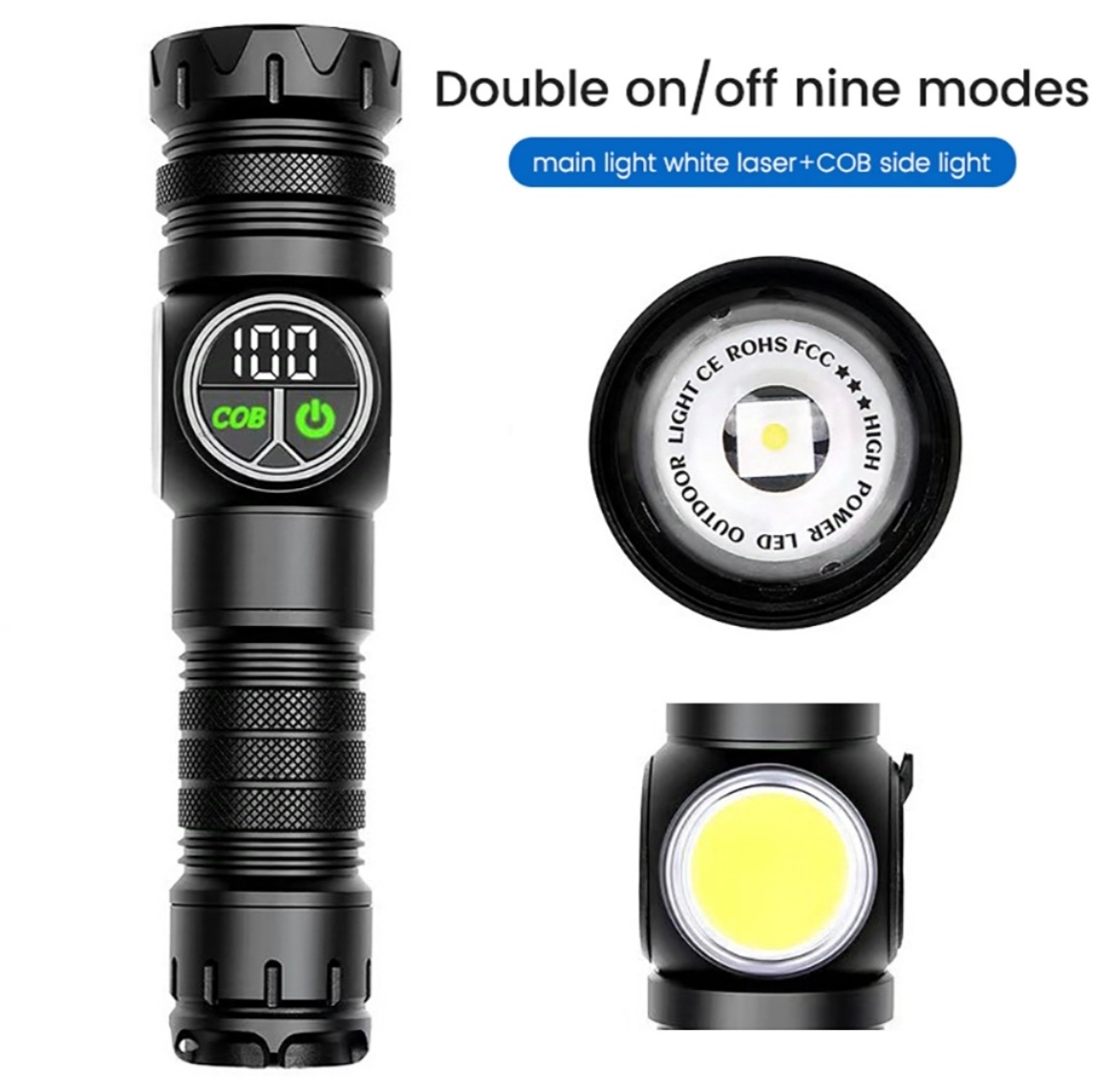 Picture of GearUP K60 Outdoor Flashlight Telescopic Zoom 10W COB+LED 800 Lumens Torchlight