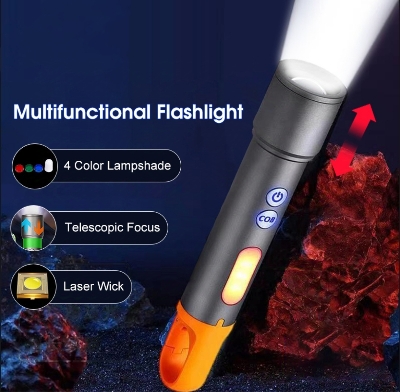 Picture of Gear up k57 Multifunctional Flashlight With Hook Aluminum Alloy Flashlight Dual Light Source Ultra Bright Flashlight White Laser Flashlight Zoomable COB Warning Flashlight For Outdoor Camping