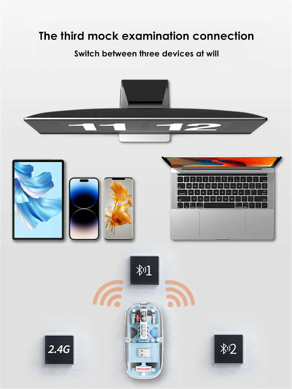 Picture of GearUP WM30 Transparent Crystal 2.4G + Bluetooth Magnetic Wireless Mouse