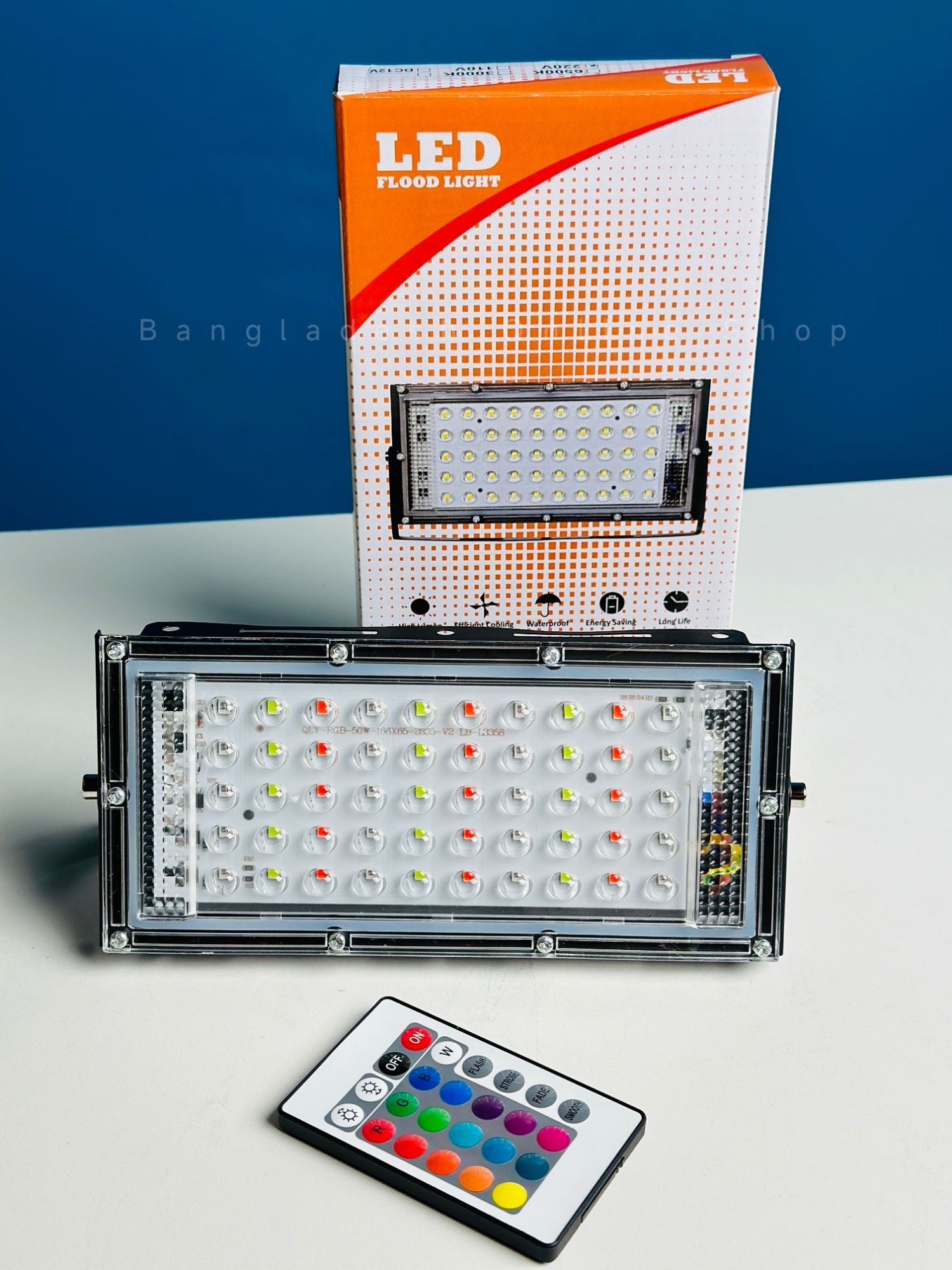 Picture of RGB LED Flood Light- Remote Controlled IP66 Waterproof Landscape & Outdoor Lighting (50W, AC220V) – Black Color