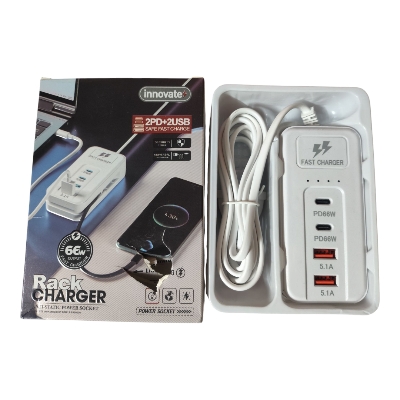 Picture of Rack 66W 4-Port Fast Charger – 2x USB-C PD + 2x USB-A | Safe Charge | Universal Compatibility