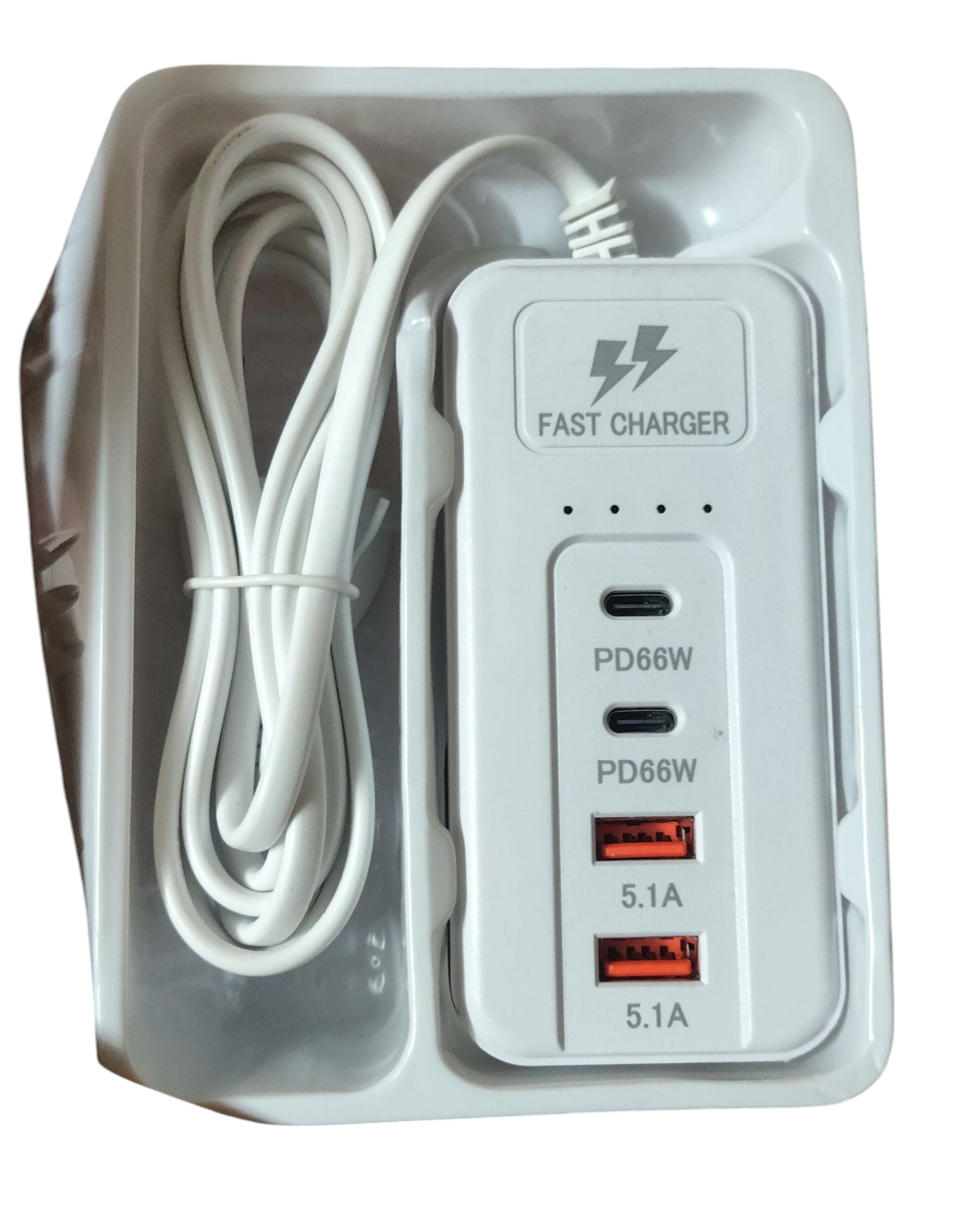 Picture of Rack 66W 4-Port Fast Charger – 2x USB-C PD + 2x USB-A | Safe Charge | Universal Compatibility