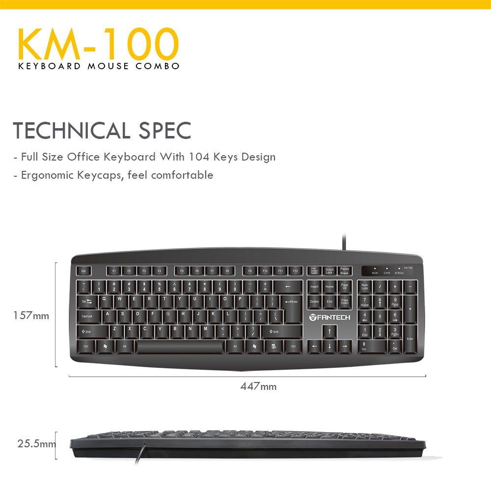 Picture of FANTECH KM100 STANDARD OFFICE KEYBOARD MOUSE COMBO